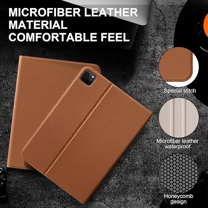 Premium Microfiber Leather Case for iPad Pro 11 Inch (M4/M5) 2024/2025Auto Wake/Sleep Multiple Viewing Angles Shockproof Protective Stand CaseBrown