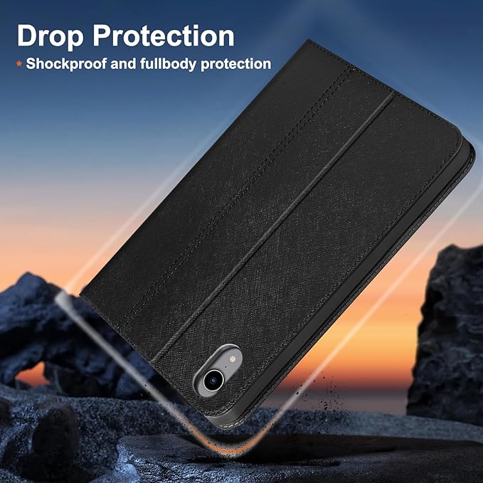 Gexmil Leather Case for iPad mini 7 (A17 Pro) 2024 / iPad mini 6 Generation 2021 8.3 InchPremium Cowhide Cover with Adjustable Stand Auto Wake/SleepPalm-Print Black