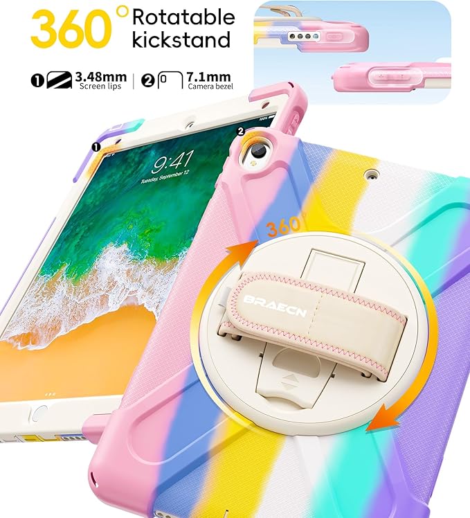 BRAECN Case for iPad Air 3rd Generation 2019 / iPad Pro 10.5 inch 2017 Rugged Heavy Duty Shockproof Cover with Pencil Holder 360° Rotating Kickstand &amp Adjustable Hand Strap &amp Shoulder Strap