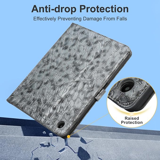 Elegant Case for Samsung Galaxy Tab A9 Plus 11 Inch 2023（Model: SM-X210/X216/X218） Premium Leather Crocodile Cover | Stand | Card Pockets| Wrist Strap| S Pen Holder (Dark Grey)