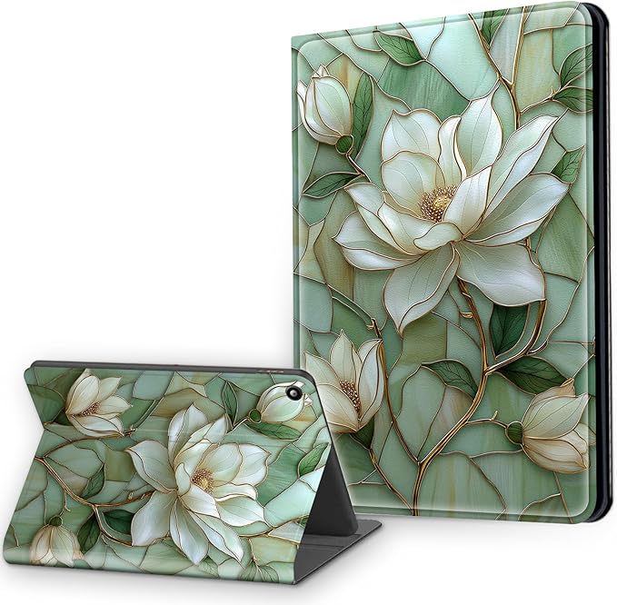 Case for Amazon Fire Max 11 Tablet Case (13th Generation 2023 Release) Multi-Angle Viewing Leather Smart Stand Back Cover with Auto Sleep Wake White Lotus
