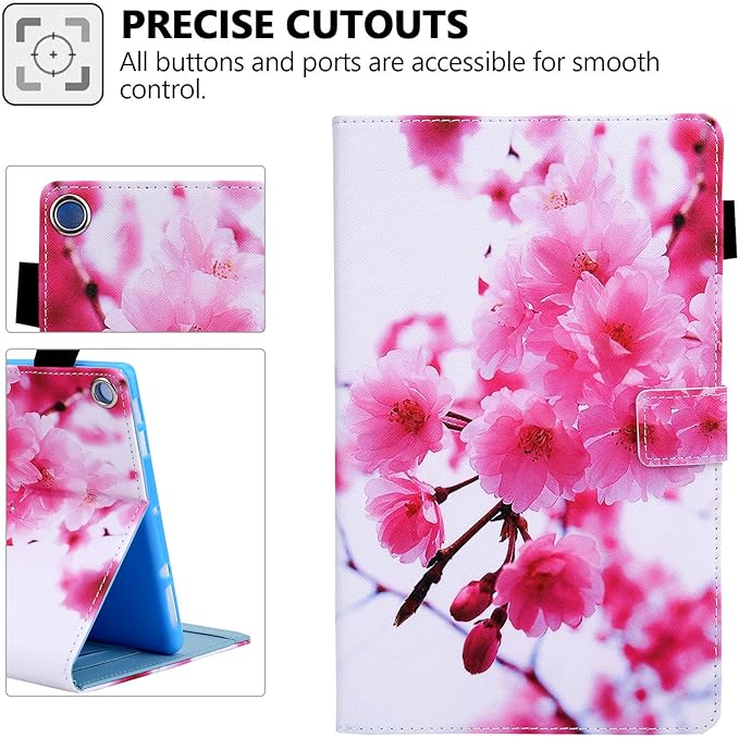 Folio Case for Amazon Fire HD 10 Tablet (5th/7th/9th Generation) Slim Fit Stand Magnetic Soft TPU Back Smart Cover for All-New Fire HD 10 2015/2017/2019 Sleep Mode Cherry Blossom