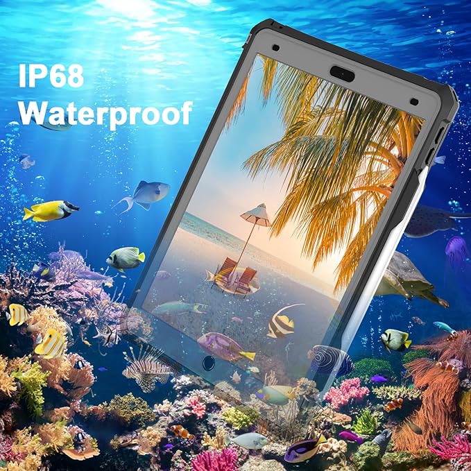 ShellBox Case for iPad 10.2 9th/8th/7thFull-Body Protective Casewith Magnetic Pencil HolderKeyboard InterfaceIP68 Waterproof Case for iPad 10.2 Inch 2019-2021 (Black)