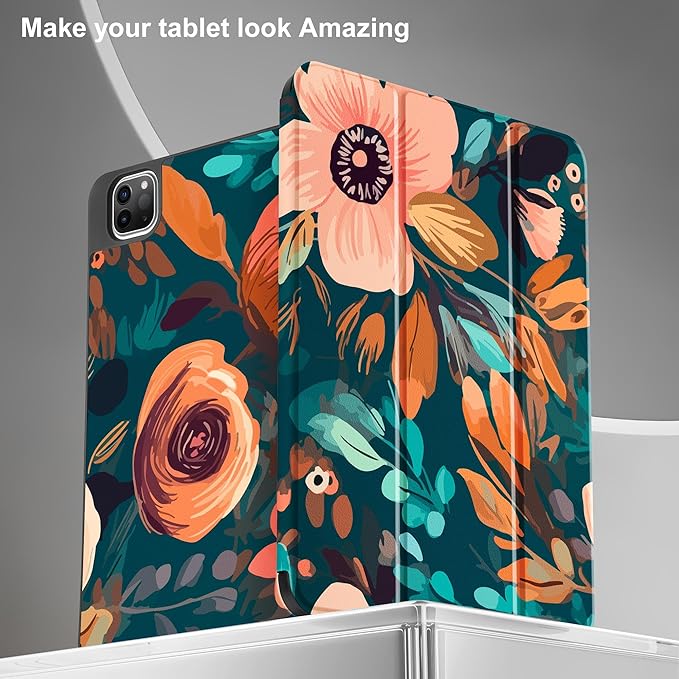 May Chen Case for iPad Pro 11 inch (4th 3rd 2nd &amp 1st Gen) 2022 2021 2020 2018 Trifold Stand + Pencil Holder + Auto Wake/Sleep + Soft TPU Protective Stand Back Cover Abstract Florals