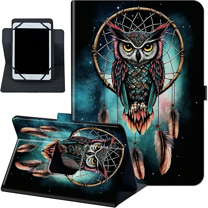 Universal Case for 10.6 inch 11 inch TabletUniversal Case for 10.6-11 Inch Touchscreen TabletSlim PU Leather Stand Folio Shell Cover with 360 Degree Rotatable Kickstand ViewingOwl Dream Catcher