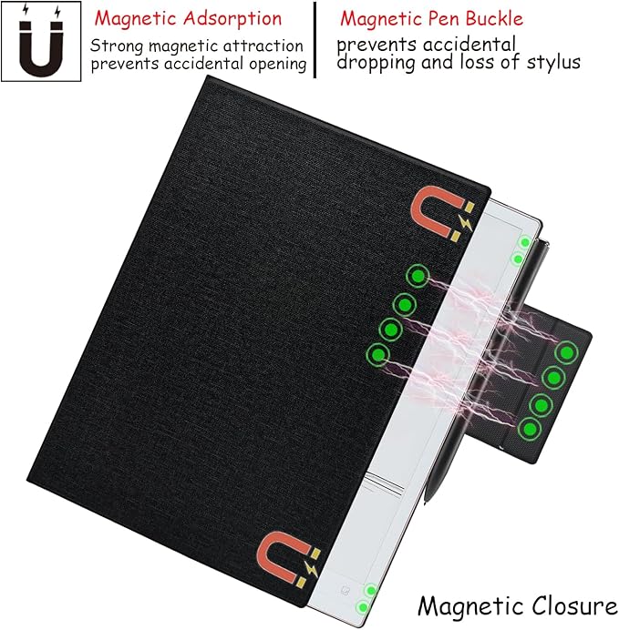 Magnetic Stand Folio Case for iFLYTEK AINOTE 2 10.65 E-Ink Tablet (2025 Released) Ultra-Thin Lightweight Premium PU Leather Cover with Magnetic Pen Buckle &amp Auto Sleep/Wake (Cloth Black)