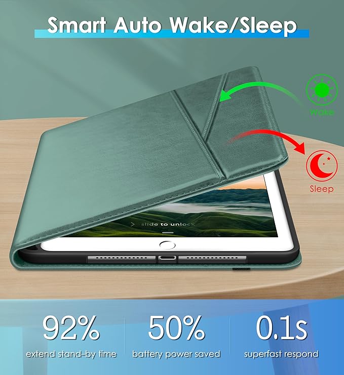 DTTO Rotating Case for iPad 6th / 5th Generation 9.7 Inch 2018/2017 iPad Air 2 / Air 1 Case 360 Degree Swiveling Premium Leather Folio Stand Cover with Pencil Holder-Auto Wake/Sleep Midnight Green