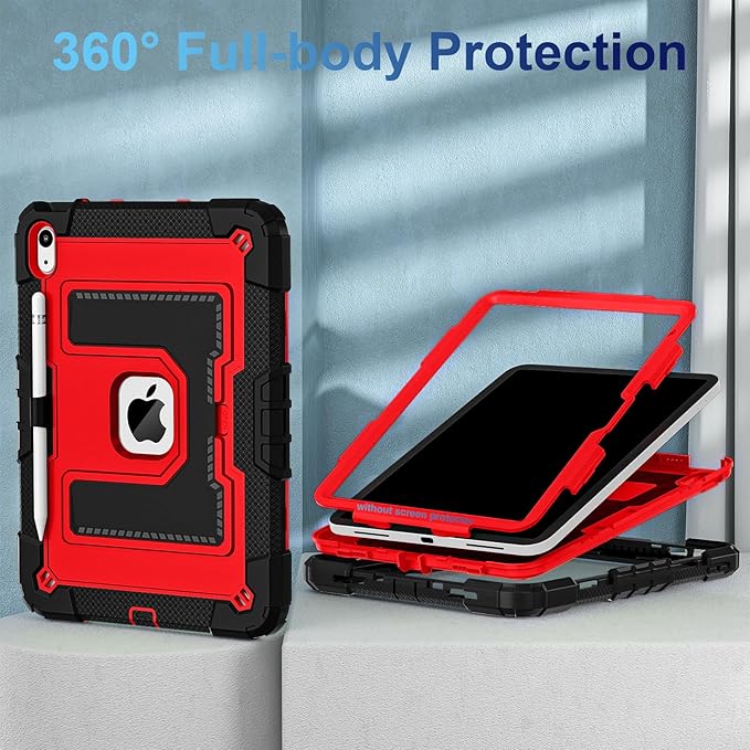 WESOROL Case for iPad A16 11th Generation 11 Inch (2025) iPad 10th Generation 10.9 Inch (2022)i Pad A16 Case Military Grade Shockproof Cases with Pencil Holder Shoulder StrapBlack Red