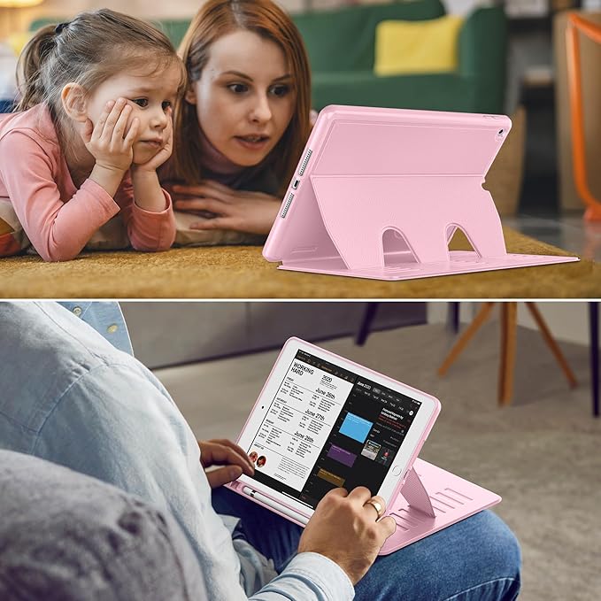 VIKESI Case for iPad 9th / 8th / 7th Generation 10.2 inch (2021/2020/2019 Released)Multiple Angles Magnetic Stand CoverShockproof BackPencil Holderand Auto Sleep/WakePink