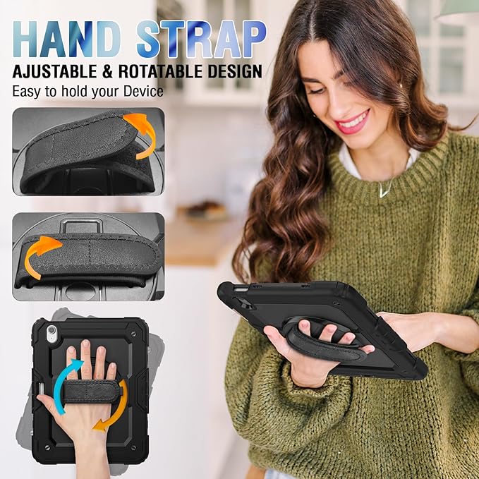 Herize Case Compatible with iPad Air 11 Inch 2025/2024 with Screen Protector Pen Holder | Case for iPad Air 7th/6th Generation 11 Inch | Silicone Rugged Protection Cover W/Stand Hand Shoulder Strap