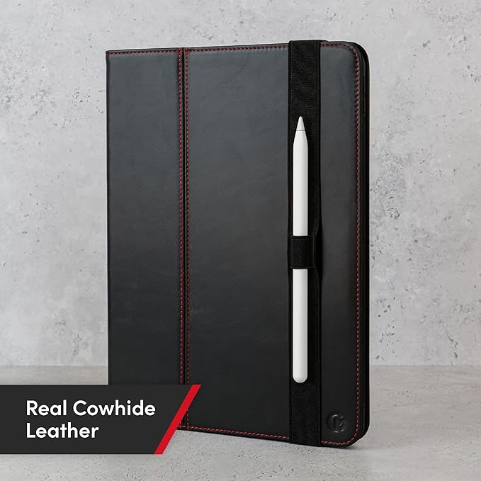 Casemade Real Leather Case Compatible with iPad Pro 11” 1st/2nd/3rd/4th Gen (2018/2020/2021/2022) - Full-Grain Leather Cover Auto Sleep/Wake Dual Stand Position (Black)