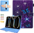 for iPad Pro 11 inch M4 Case 2024 (Model: A2836/A2837/A3006)with Stand/Hand Strap/Pencil Holder/Pockets [Auto Wake/Sleep] Magnetic Smart Slim Wallet Shockproof Cover Purple Flower Butterfly