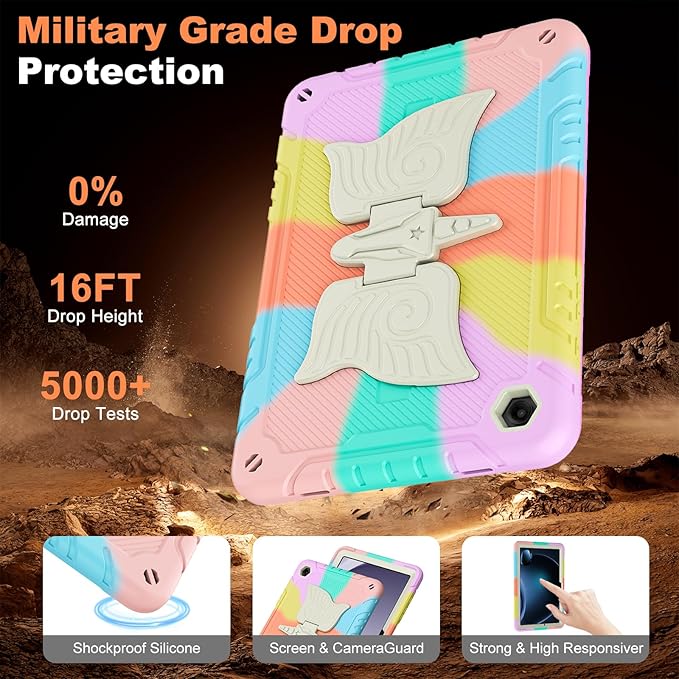 for Samsung Galaxy Tab A11 Plus 2025 / A9 Plus 2023 11 inch Case Kids with Screen Protector Unicorn Stand &amp Shoulder Strap Pencil Holder Cover for Tab A11+/A9+ Tablet (Colourful Pink)