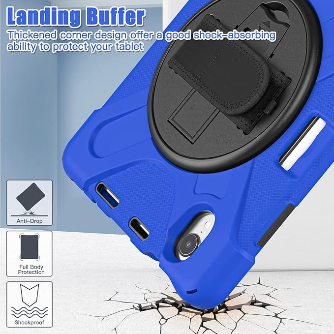 ZenRich Shockproof Case for iPad mini 7 (A17 Pro) 2024/ iPad mini 6th 2022 Heavy Duty Rugged Case with Pencil Holder/360°Rotating Kickstand/Handle/Carrying Shoulder BeltBlue