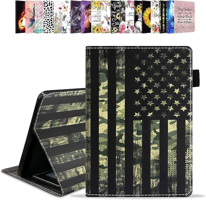 Case for Amazon Kindle Fire 7 Tablet (7 Display 9th/7th Generation 2019/2017 Release) - PU Leather Folio Case with Smart Auto Wake/Sleep American Flag Camo