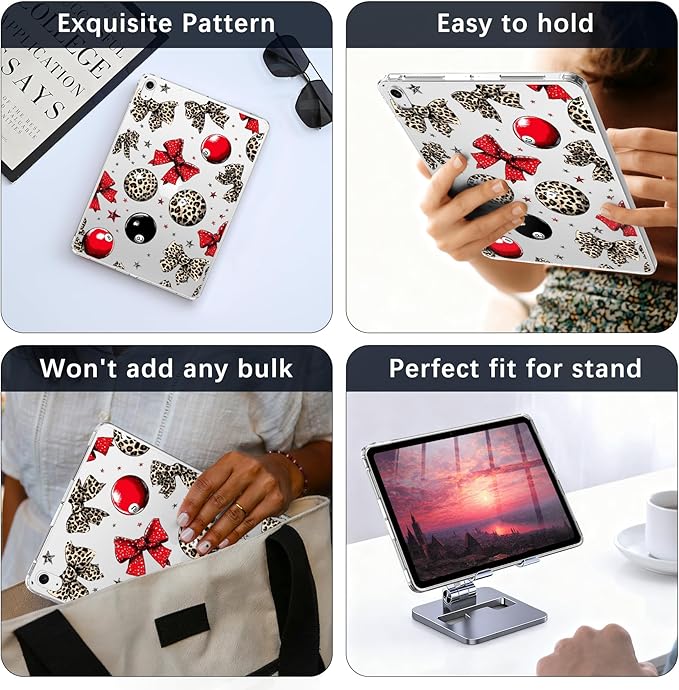 for iPad Pro 13-inch (M4) 2024Leopard Print Bow Crystal Clear CaseSlim Lightweight Anti-Scratch Soft TPU Bumper Hard Acrylic Back Cover for Women