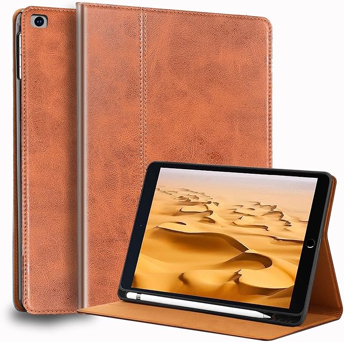 for Ipad Mini45 Case 7.9-inch and Mini 4th/5th Gen 2015/2019 Genuine Leather Cover Protective ShellBuilt-in Pencil Holder and Auto Wake/Sleep.Brown