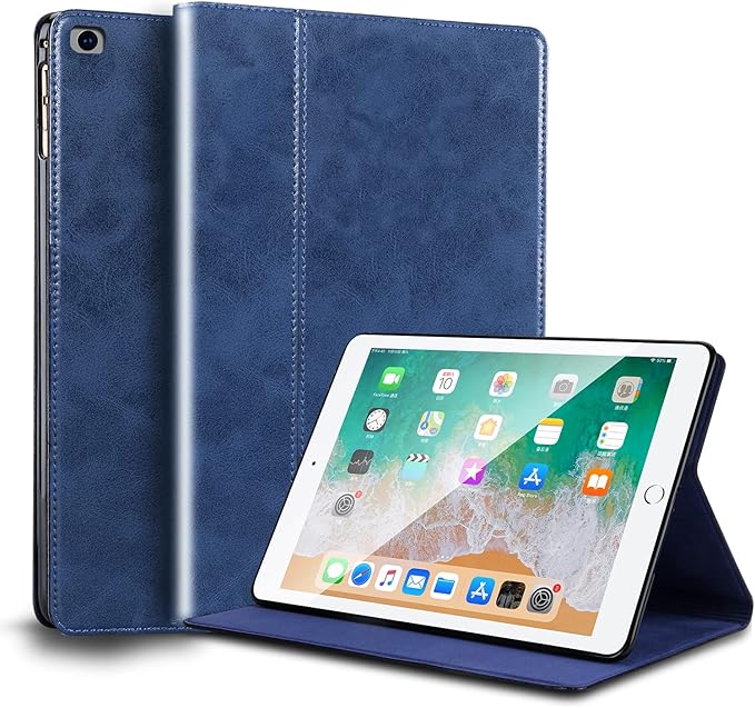 for Ipad Case 9.7-inch 5th/6th Gen 2017/2018 and Air 1st/2nd Generation 2013/2014 Genuine Leather Cover Protective ShellAuto Wake/Sleep.Blue