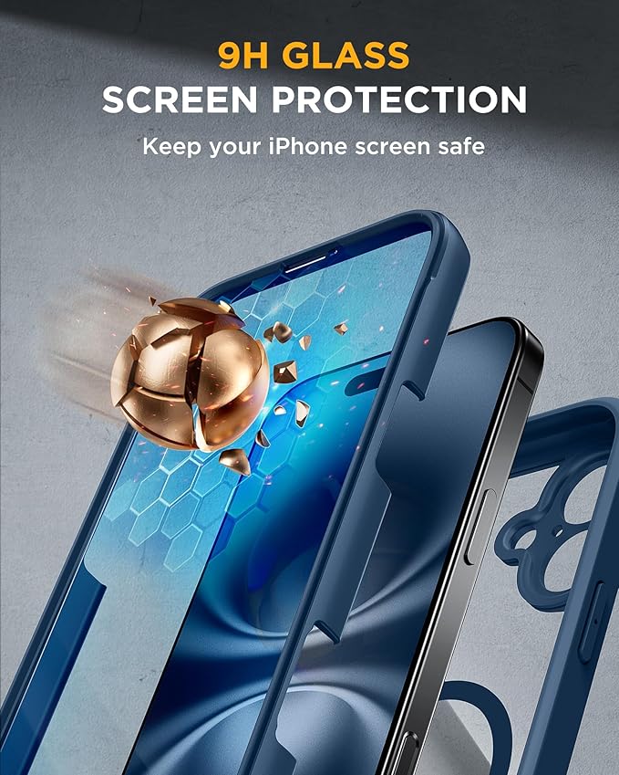 Miracase Magnetic for iPhone 16 Plus Case Full-Body Phone with Built-in Glass Screen Protector [Compatible with MagSafe] Military Drop Proof 16 Plus Cover Bumper Storm Blue