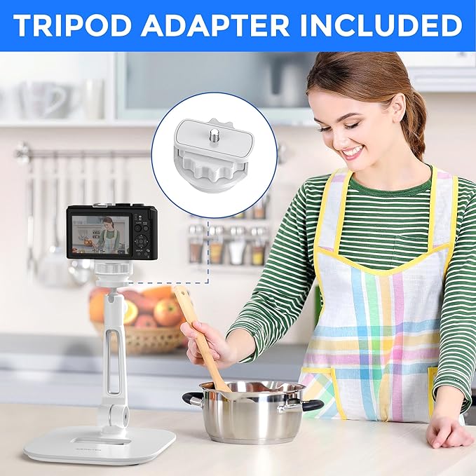 AboveTEK Tablet Stand Holder Stylish Aluminum iPad Stands Foldable 360° Swivel iPad iPhone Table Stand Holder fits 4-11 Tablets/Smartphones for Kitchen Bedside Office POS Showroom Reception (White)