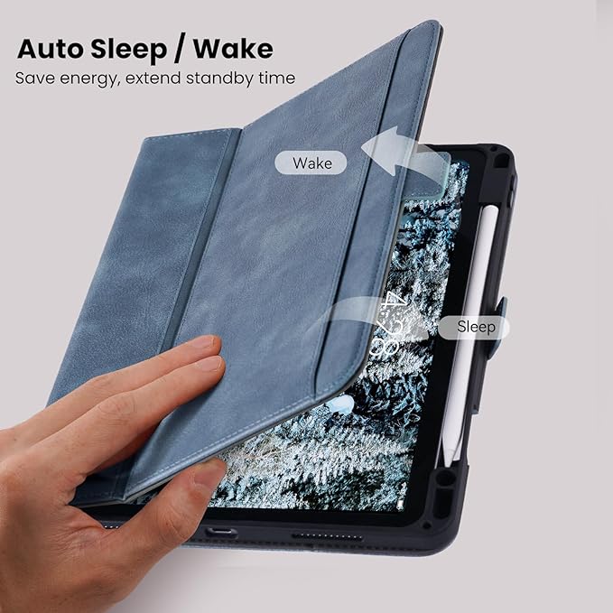 Handmade Case for iPad Air 13 Inch M4/M3/M2 (2026/2025/2024) with Pencil Holder PocketMagnetic ClosureMulti Angles StandTyping AngleFolio Protective CoverAuto Sleep/WakeLight Blue