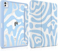 Case for iPad Pro 11 Inch (M5 2025 M4 2024) – [Built-in Pencil Holder] Shockproof &amp Stylish Clear Hard Back + Soft TPU Edge Magnetic Trifold Stand Auto Wake/Sleep Blue Wave
