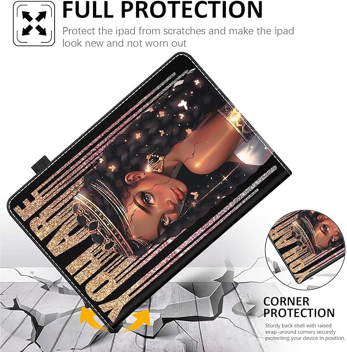 Case Fits Amazon Kindle Fire HD 8 &amp 8 Plus Tablet (12th Generation/10th Generation 2022/2020 Release) 8 Multi-Angle Smart Stand Cover Auto Sleep/WakeAfrican American Black Afro Girl