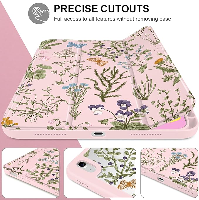 DONGKE Case for iPad (A16) 11th Generation 11 inch 2025 &amp iPad 10th Gen 10.9 inch 2022 [Built-in Pencil Holder] Clear Acrylic Back Trifold Stand Smart Cover Auto Sleep/Wake Wildflower &amp But
