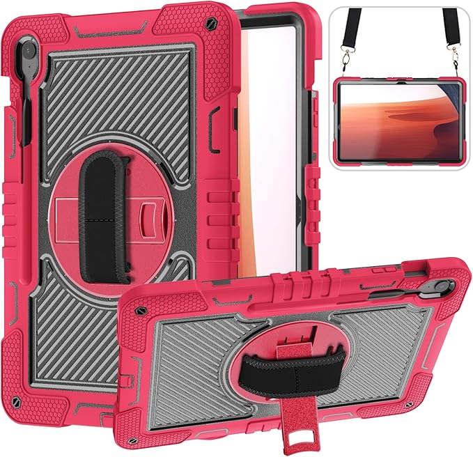 Tablet Case Compatible with Samsung Galaxy Tab S10 FE Plus 13.1 Inch 2025 Model (SM-X620/X626) CaseHeavy Duty Shockproof Rugged Protection Cover Stand &ampHand Strap+Shoulder Strap(Red)
