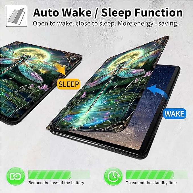 Case for Samsung Galaxy Tab S10 FE 10.9 2025/S9 FE 5G 10.9/S9 11 2023360 Degree Rotating Smart Cover Case with S Pen Holder &amp Auto Sleep/Wake-Green Dragonfly