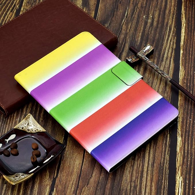 Case for Amazon Fire HD 10 Tablet (2015/2017/2019) Techcircle Slim Folding Stand Magnetic Smart Cover Soft TPU Back Protective Case for All-New Fire HD 10 5th/7th/9th Gen Auto Sleep Rainbow Stripes