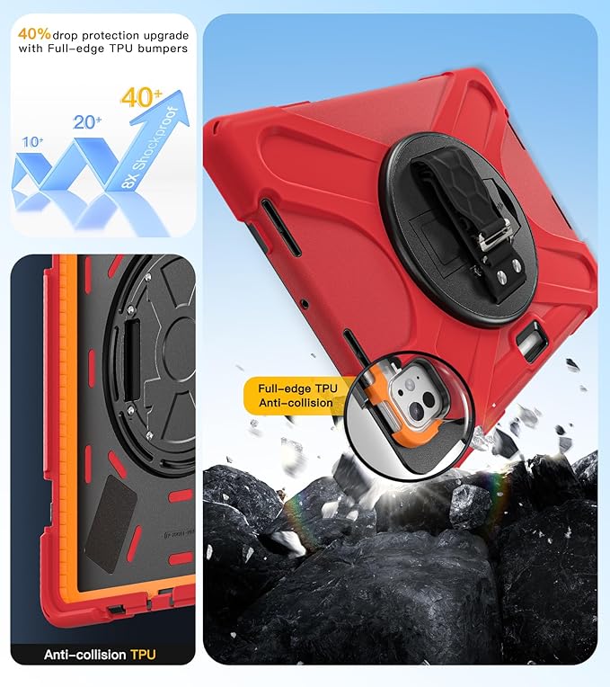 BRAECN Case for iPad Pro 11 inch M5 2025 &amp M4 2024 4 Layers Heavy Duty Full-Body Protection Screen Protector Pencil Holder 360° Rotating Handle Kickstand Shoulder Strap Kids Friendly