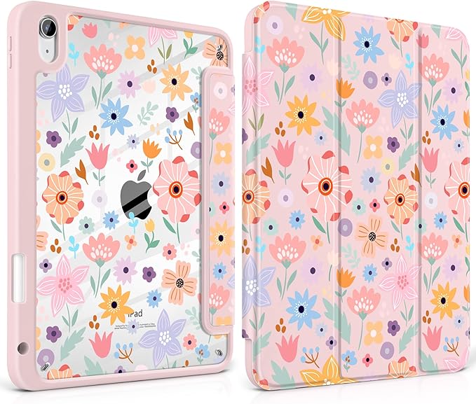 Case for iPad (A16) 11th Generation 11 inch 2025 /iPad 10th Gen 10.9 2022- Cute Patterns with Clear Back Shell Protection Magnetic Wake Sleep Trifold Stand Colorful Flowers