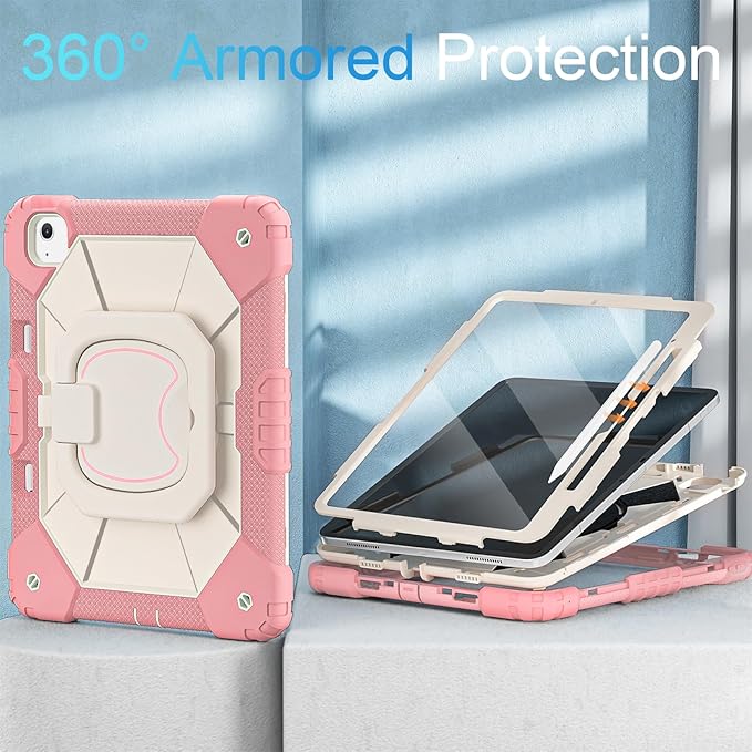 WESOROL for iPad Air 13 Inch Case with Screen Protector/360° Rotating Stand/Pencil Holder/Shoulder StrapMilitary Grade Shockproof Cover for iPad Air Case 13 Inch (M3/M2) 2025/2024 ReleaseRose Gold