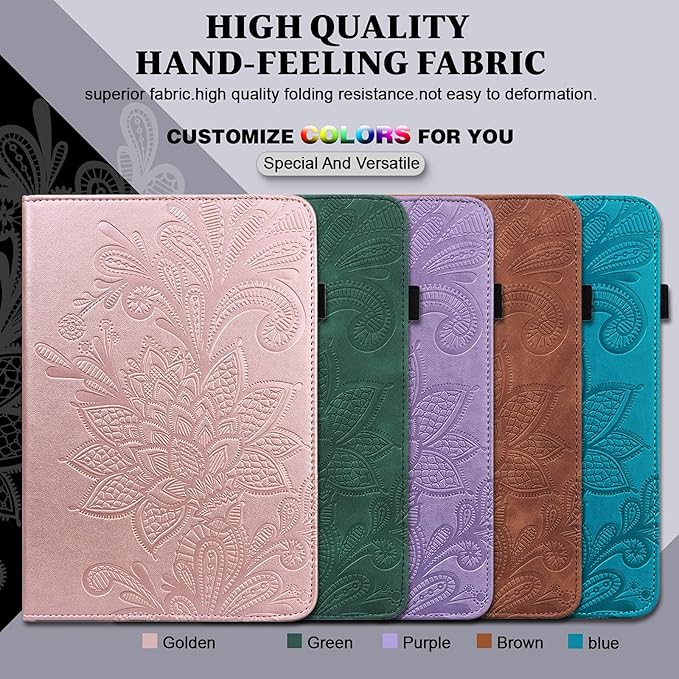 Case for Lenovo Idea Tab 11 2025/ Tab M11 11 2024 Case (TB336FU/TB330FU) Embossed Lace PU Leather Flip Folio Stand Cover with Elastic Band Card Slots Pen Holder- Rose Gold