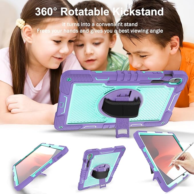 Tablet Case Compatible with Samsung Galaxy Tab S10 FE Plus 13.1 Inch 2025 Model (SM-X620/X626) CaseHeavy Duty Shockproof Rugged Protection Cover Stand &ampHand Strap+Shoulder Strap(Purple)