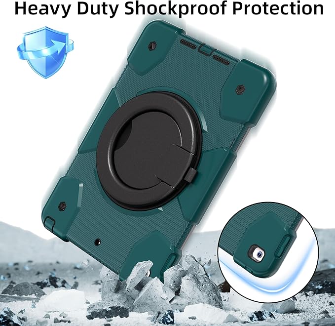 Case for iPad 9th/8th/7th Generation 10.2 inch Shockproof Cover with Screen Protector/360° Rotate Stand/Pencil Holder/Shoulder Strap Kids Case for iPad 2021/2020/2019 (Dark Green+Black)