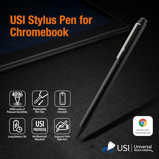 j5create USI 1.0 Stylus Pen for USI Capable Chromebooks - Works with Chromebook Certified Supports 4096 Levels Pressure Durable and Elegant Aluminum Enclosure (JITP100)