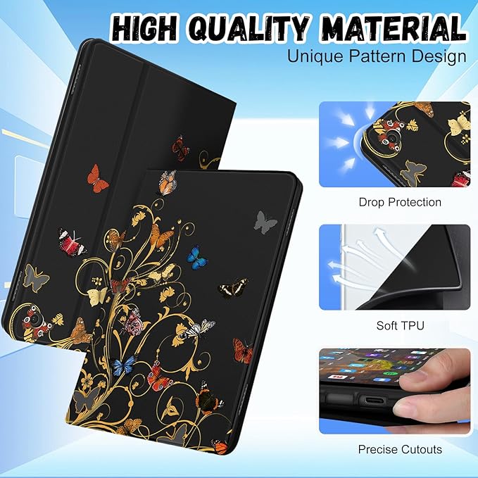 for Amazon Kindle Fire HD 8/8 Plus Tablet Case 10th/12th Generation for Women Girls Folio Cover Cute Fashion Design Girly Kawaii Butterfly Pretty Teens Cases for Kindle Fire Case 8 Inch