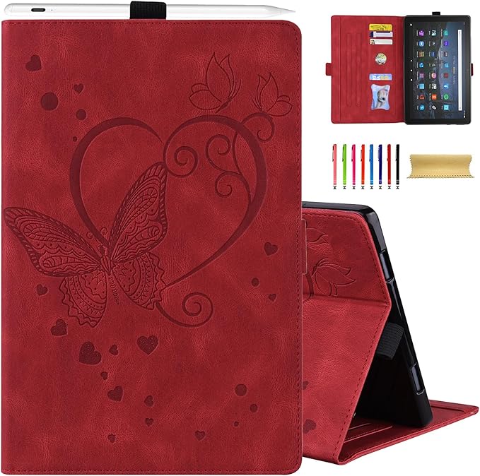 Dteck Case for All-New Amazon Fire HD 10 Tablet 13th Generation 2023 10.1 HD 10 &amp 10 Plus Tablet 11th Generation 2021 CoverMulti-Angle Stand Slim Folio Shockproof Protective Wallet Case Red