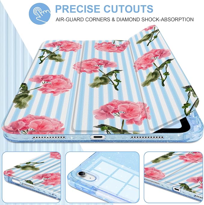 Geranium Flowers & Blue Stripes