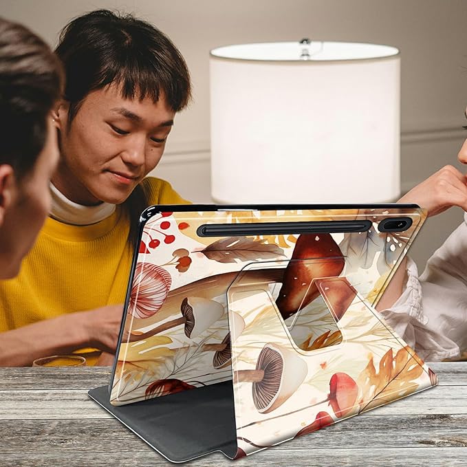 Watercolor Mushrooms Pattern Case for Samsung Galaxy Tab S8 Plus 2022/S7 FE 2021/S7 Plus 2020 12.4 InchBFDHGQZC 360 Degree Rotating Stand Protective Cover with Auto Sleep/Wake