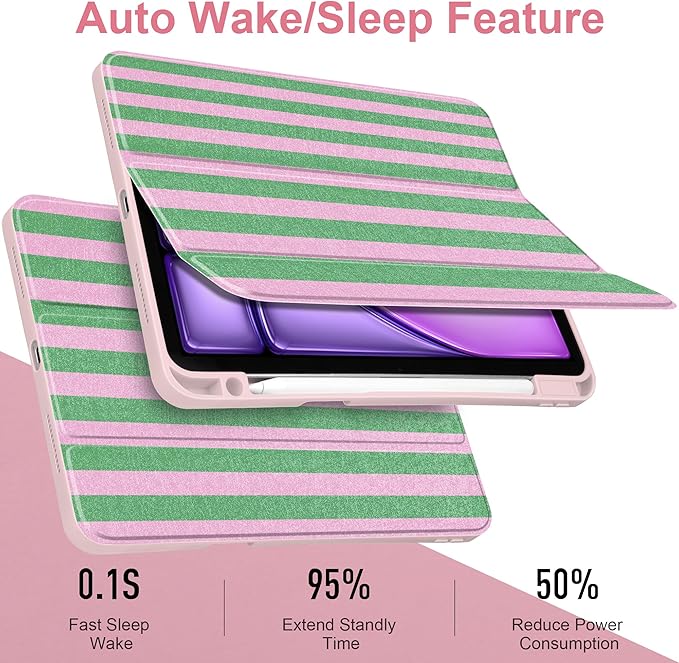 DONGKE Case for iPad Air 11-inch M4 2026 &amp M3 2025 &amp M2 2024 iPad Air 5th/4th Generation 10.9 2022/2020 [Built-in Pencil Holder] Clear Acrylic Back Trifold Stand Smart Cover Green Stripes