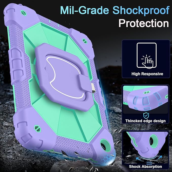 Case for Galaxy Tab A11+/A9+ Plus 11 Inch with Screen Protector 360 Rotating Stand Military Grade Shockproof Cover for Samsung A11 Plus/A9 Plus Tablet CasesPurple Green