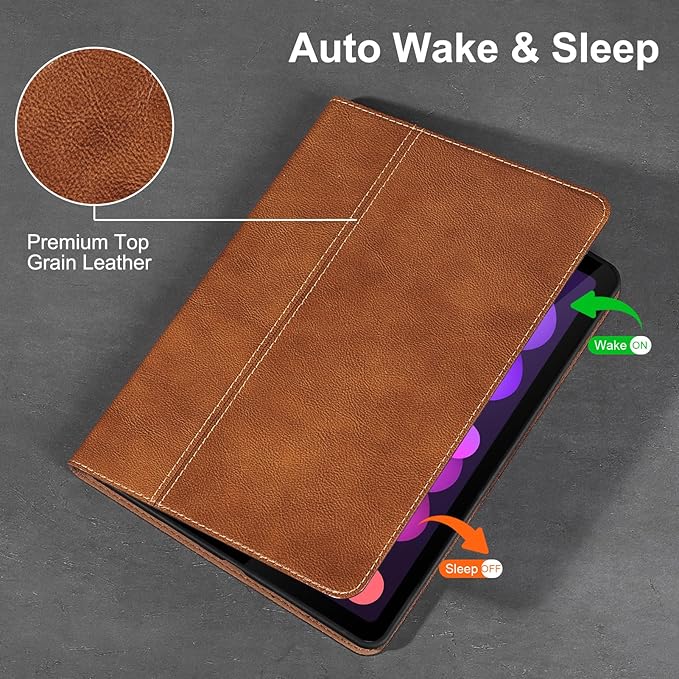 Gexmil Leather Case for iPad mini 7 (A17 Pro) 2024 / iPad mini 6 Generation 2021 8.3 InchPremium Cowhide Cover with Adjustable Stand Auto Wake/SleepVegetable Tanned Brown