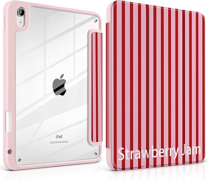 Case for iPad (A16) 11th Generation 11 inch 2025 /iPad 10th Gen 10.9 2022 Cute Striped Trifold Stand Cover with Clear Back Auto Wake Sleep Aesthetic Preppy Design for Girls Women Stripe