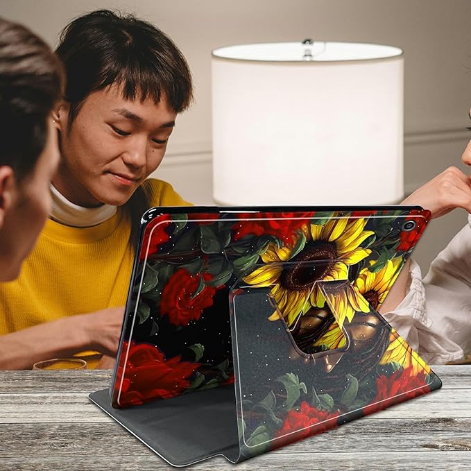 Case for Kindle Fire HD 8 &amp Fire HD 8 Plus Tablet (12th /10th Generation 2024/2022/2020 Release) Sunflower Theme 360 Degree Rotating Stand Protective Cover with Auto Sleep/Wake