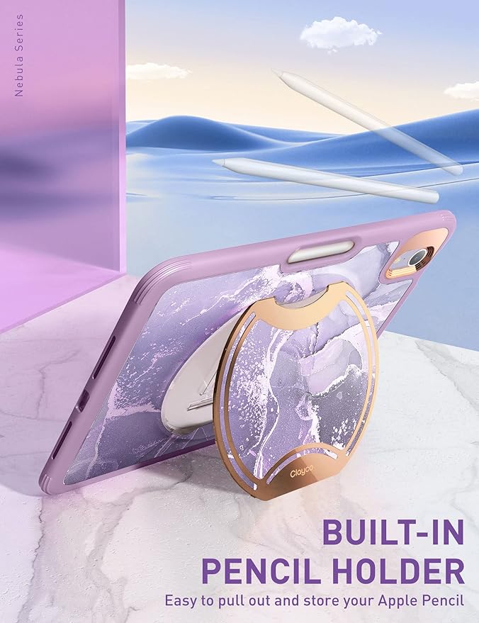 Clayco Nebula Case for iPad mini 6 (2021) with [Built-in Screen Protector] [Kickstand] [Pencil Holder] Full Body Slim Protective Case Support Pencil Charging for iPad mini 8.3 6th Generation-Purple