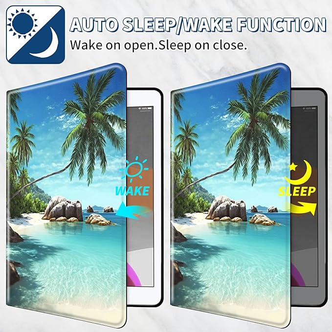 Case for All-New Fire Max 11 Tablet 13th Generation 2023 Release 11 inch 360 Rotating Degree Stand Lightweight Protective Smart Cover with Auto Wake/Sleep - Tropical Palm Sea Beach