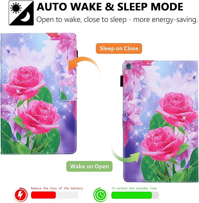 Folio Case for Amazon Fire HD 10 Tablet (5th/7th/9th Generation) Slim Fit Stand Magnetic Soft TPU Back Smart Cover for All-New Fire HD 10 2015/2017/2019 Sleep Mode Rose Blossom